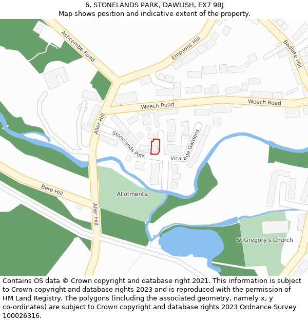 6, STONELANDS PARK, DAWLISH, EX7 9BJ: Location map and indicative extent of plot
