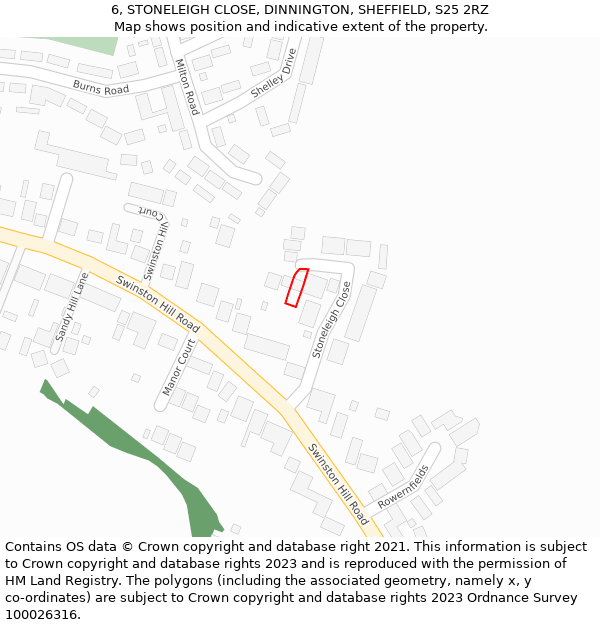 6, STONELEIGH CLOSE, DINNINGTON, SHEFFIELD, S25 2RZ: Location map and indicative extent of plot
