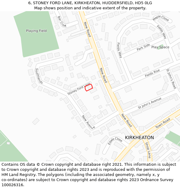 6, STONEY FORD LANE, KIRKHEATON, HUDDERSFIELD, HD5 0LG: Location map and indicative extent of plot