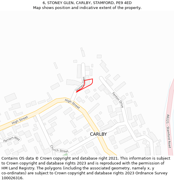 6, STONEY GLEN, CARLBY, STAMFORD, PE9 4ED: Location map and indicative extent of plot