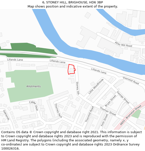 6, STONEY HILL, BRIGHOUSE, HD6 3BP: Location map and indicative extent of plot