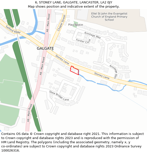 6, STONEY LANE, GALGATE, LANCASTER, LA2 0JY: Location map and indicative extent of plot