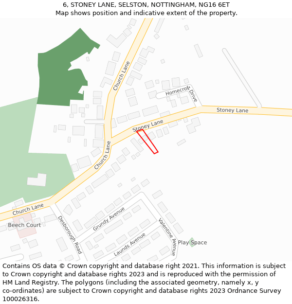 6, STONEY LANE, SELSTON, NOTTINGHAM, NG16 6ET: Location map and indicative extent of plot