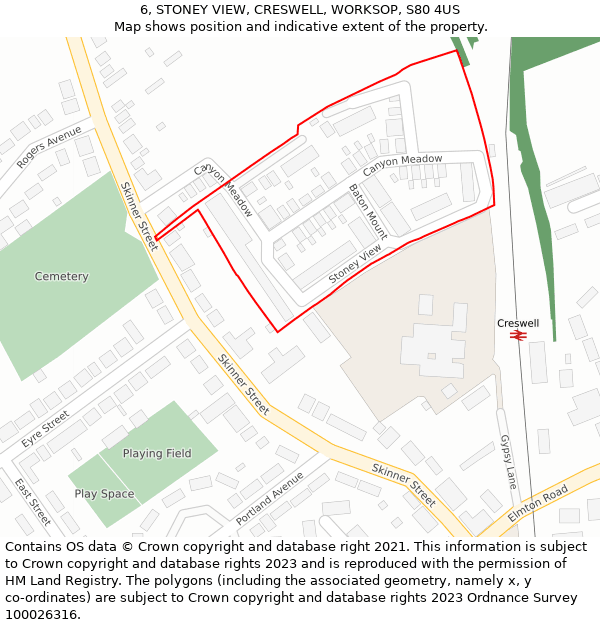 6, STONEY VIEW, CRESWELL, WORKSOP, S80 4US: Location map and indicative extent of plot