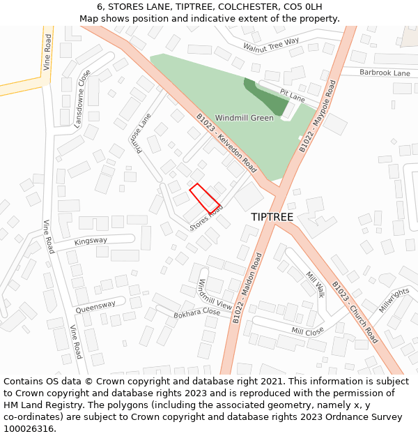 6, STORES LANE, TIPTREE, COLCHESTER, CO5 0LH: Location map and indicative extent of plot