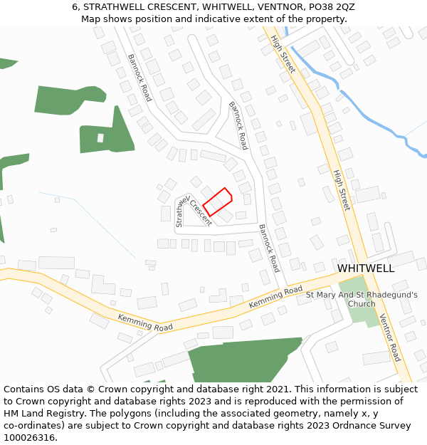 6, STRATHWELL CRESCENT, WHITWELL, VENTNOR, PO38 2QZ: Location map and indicative extent of plot