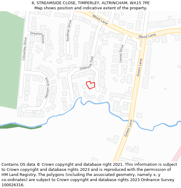 6, STREAMSIDE CLOSE, TIMPERLEY, ALTRINCHAM, WA15 7PE: Location map and indicative extent of plot