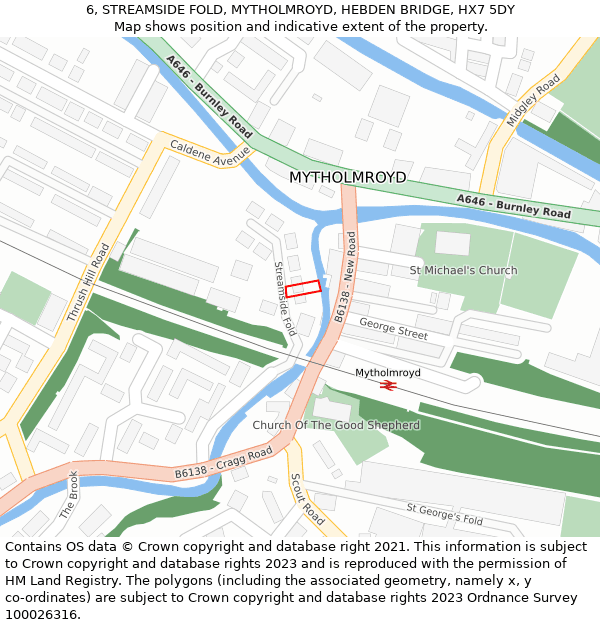 6, STREAMSIDE FOLD, MYTHOLMROYD, HEBDEN BRIDGE, HX7 5DY: Location map and indicative extent of plot