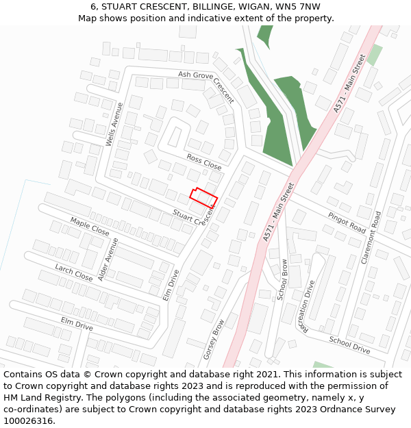 6, STUART CRESCENT, BILLINGE, WIGAN, WN5 7NW: Location map and indicative extent of plot