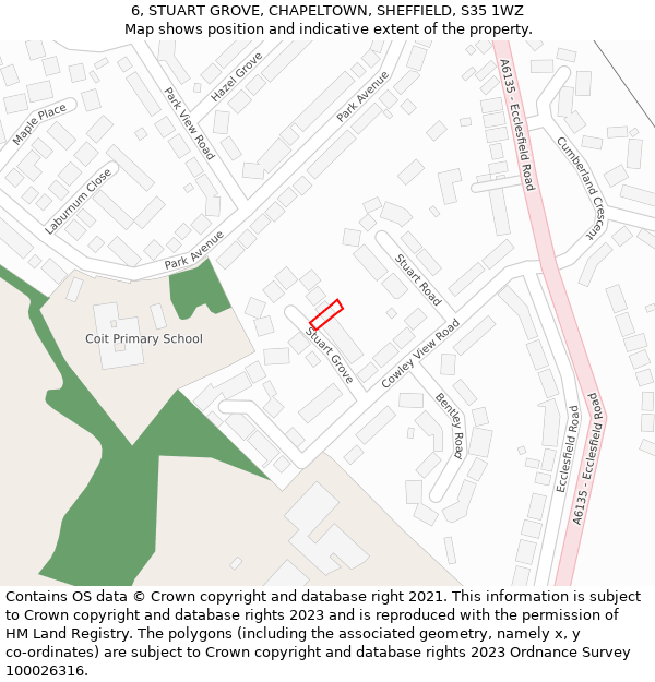 6, STUART GROVE, CHAPELTOWN, SHEFFIELD, S35 1WZ: Location map and indicative extent of plot