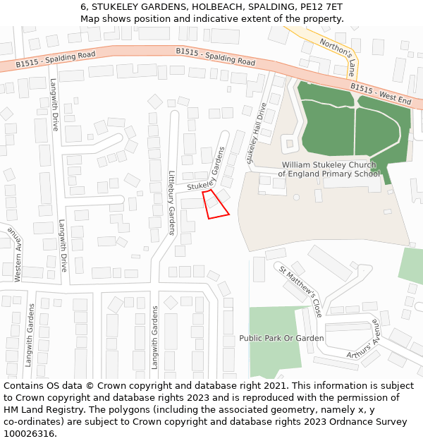 6, STUKELEY GARDENS, HOLBEACH, SPALDING, PE12 7ET: Location map and indicative extent of plot