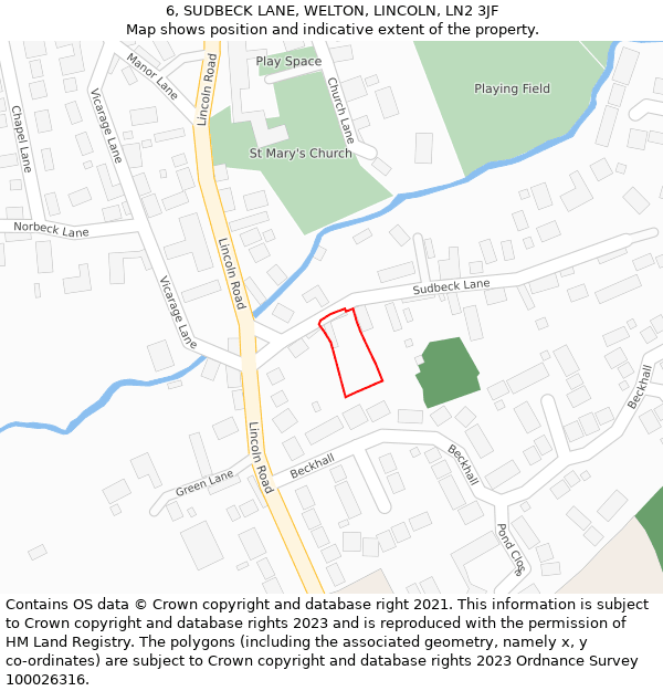 6, SUDBECK LANE, WELTON, LINCOLN, LN2 3JF: Location map and indicative extent of plot