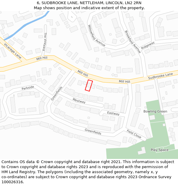 6, SUDBROOKE LANE, NETTLEHAM, LINCOLN, LN2 2RN: Location map and indicative extent of plot