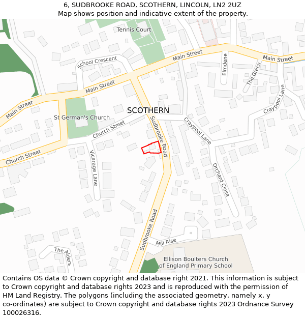 6, SUDBROOKE ROAD, SCOTHERN, LINCOLN, LN2 2UZ: Location map and indicative extent of plot