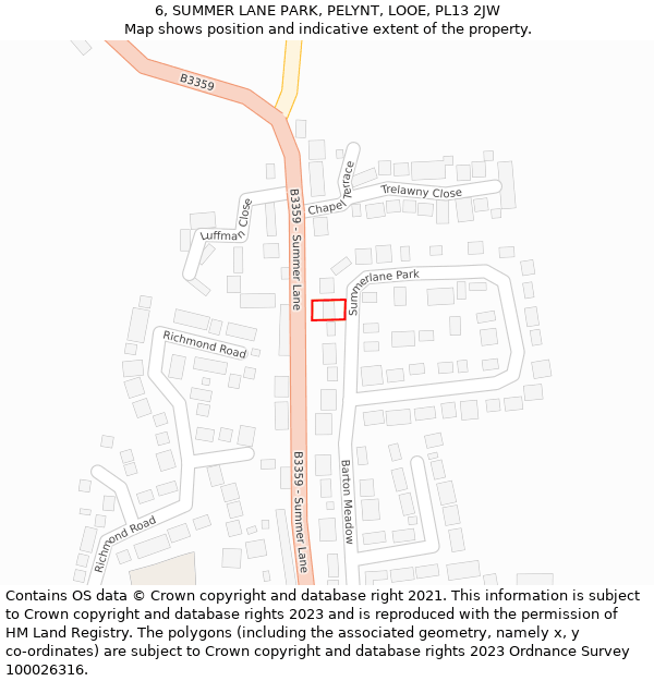 6, SUMMER LANE PARK, PELYNT, LOOE, PL13 2JW: Location map and indicative extent of plot