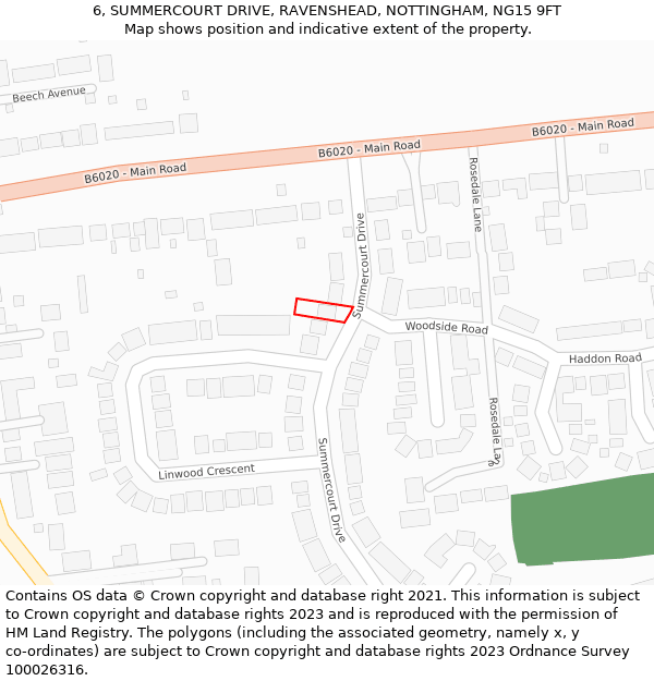 6, SUMMERCOURT DRIVE, RAVENSHEAD, NOTTINGHAM, NG15 9FT: Location map and indicative extent of plot