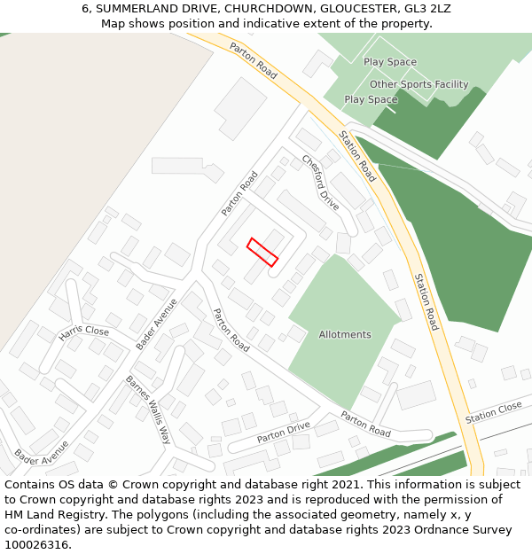 6, SUMMERLAND DRIVE, CHURCHDOWN, GLOUCESTER, GL3 2LZ: Location map and indicative extent of plot