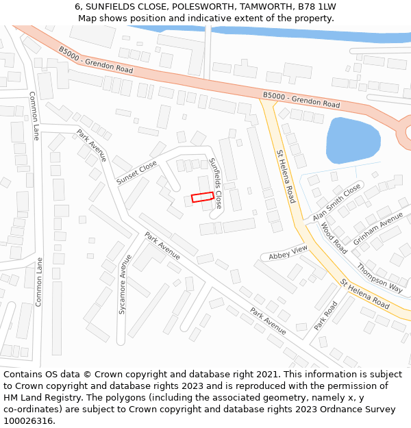 6, SUNFIELDS CLOSE, POLESWORTH, TAMWORTH, B78 1LW: Location map and indicative extent of plot