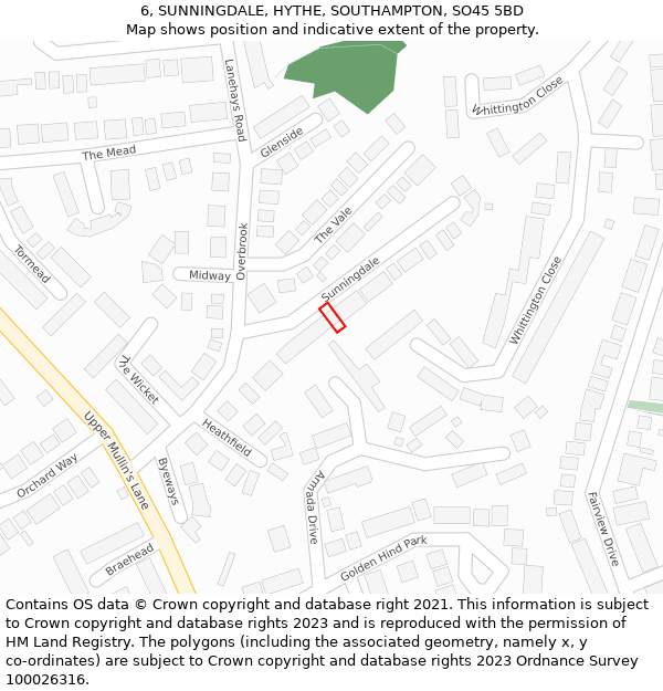 6, SUNNINGDALE, HYTHE, SOUTHAMPTON, SO45 5BD: Location map and indicative extent of plot