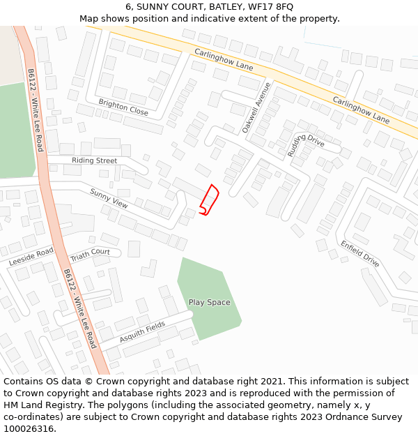 6, SUNNY COURT, BATLEY, WF17 8FQ: Location map and indicative extent of plot