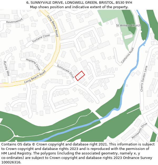 6, SUNNYVALE DRIVE, LONGWELL GREEN, BRISTOL, BS30 9YH: Location map and indicative extent of plot