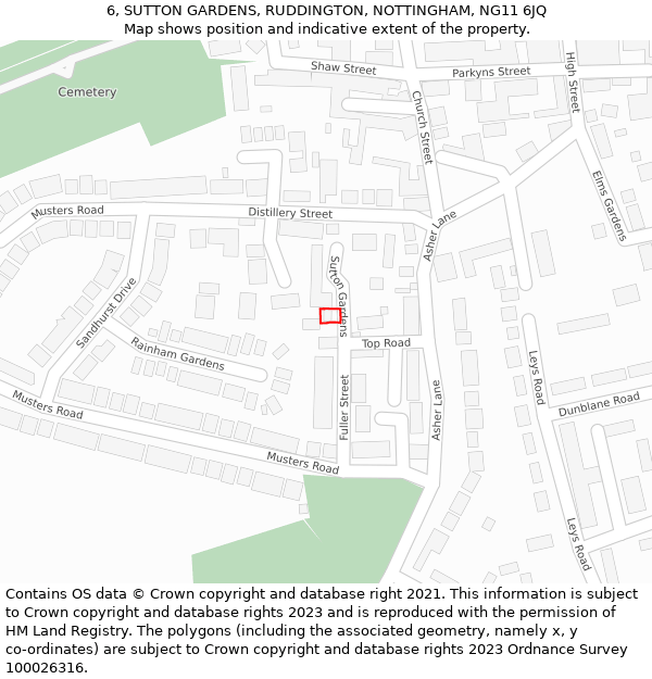 6, SUTTON GARDENS, RUDDINGTON, NOTTINGHAM, NG11 6JQ: Location map and indicative extent of plot
