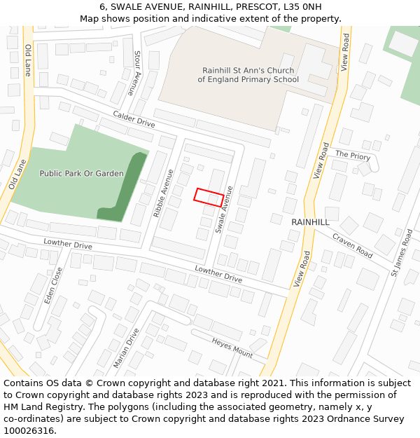 6, SWALE AVENUE, RAINHILL, PRESCOT, L35 0NH: Location map and indicative extent of plot