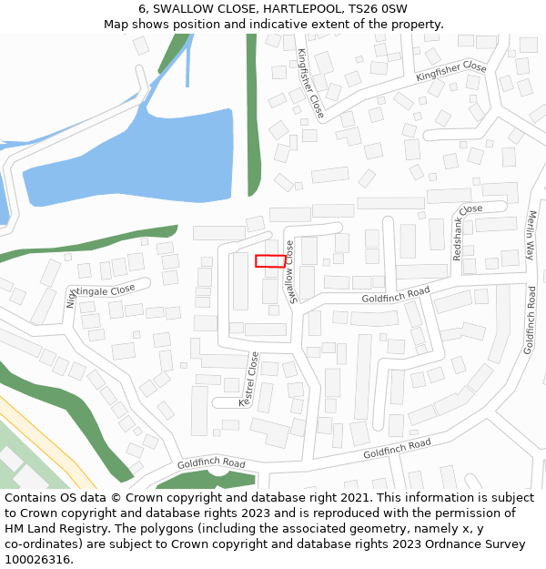 6, SWALLOW CLOSE, HARTLEPOOL, TS26 0SW: Location map and indicative extent of plot