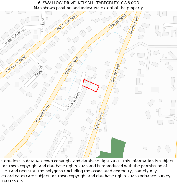 6, SWALLOW DRIVE, KELSALL, TARPORLEY, CW6 0GD: Location map and indicative extent of plot