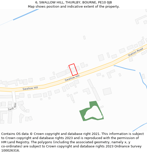 6, SWALLOW HILL, THURLBY, BOURNE, PE10 0JB: Location map and indicative extent of plot