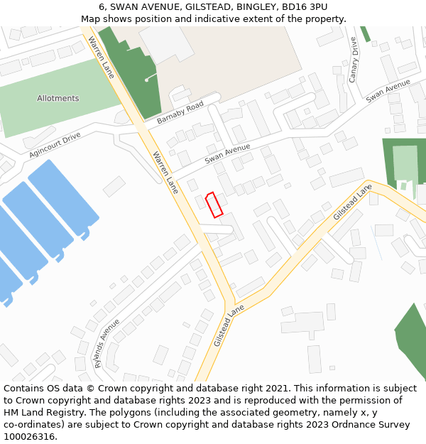 6, SWAN AVENUE, GILSTEAD, BINGLEY, BD16 3PU: Location map and indicative extent of plot
