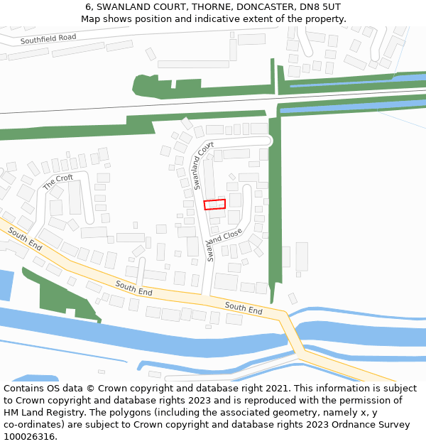 6, SWANLAND COURT, THORNE, DONCASTER, DN8 5UT: Location map and indicative extent of plot