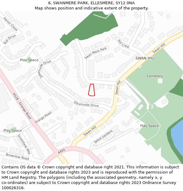 6, SWANMERE PARK, ELLESMERE, SY12 0NA: Location map and indicative extent of plot