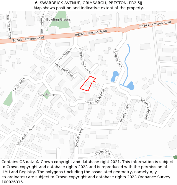 6, SWARBRICK AVENUE, GRIMSARGH, PRESTON, PR2 5JJ: Location map and indicative extent of plot