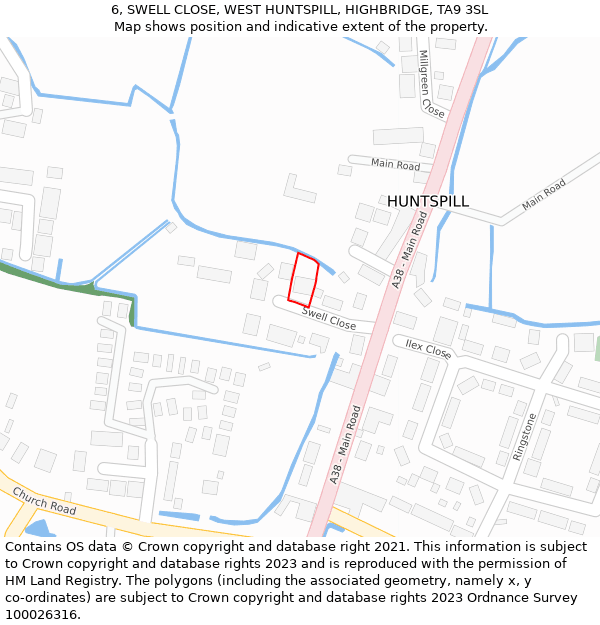 6, SWELL CLOSE, WEST HUNTSPILL, HIGHBRIDGE, TA9 3SL: Location map and indicative extent of plot