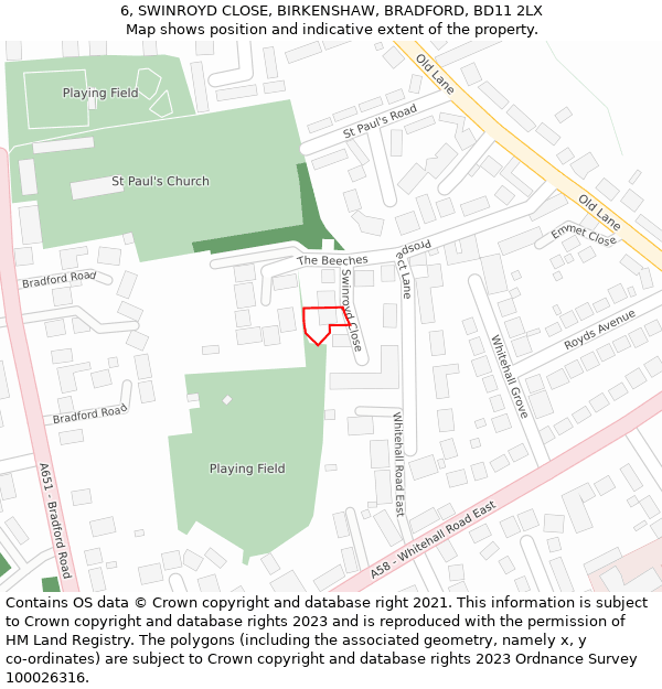 6, SWINROYD CLOSE, BIRKENSHAW, BRADFORD, BD11 2LX: Location map and indicative extent of plot