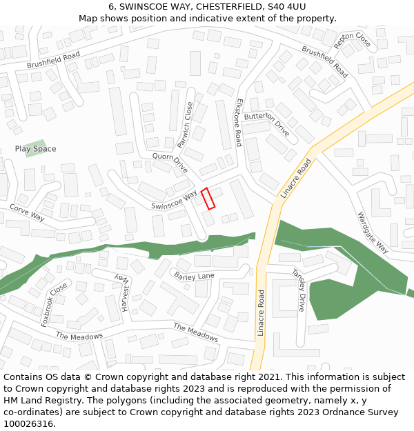 6, SWINSCOE WAY, CHESTERFIELD, S40 4UU: Location map and indicative extent of plot