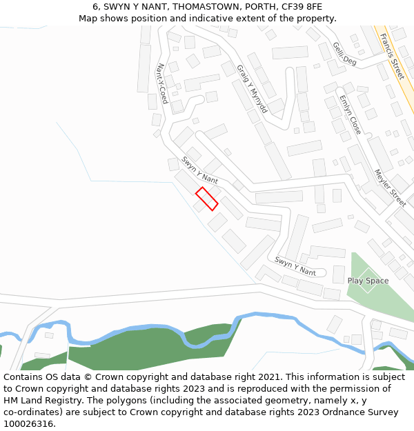 6, SWYN Y NANT, THOMASTOWN, PORTH, CF39 8FE: Location map and indicative extent of plot