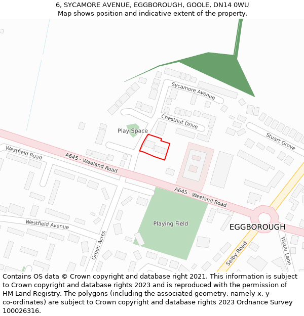 6, SYCAMORE AVENUE, EGGBOROUGH, GOOLE, DN14 0WU: Location map and indicative extent of plot