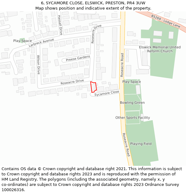 6, SYCAMORE CLOSE, ELSWICK, PRESTON, PR4 3UW: Location map and indicative extent of plot