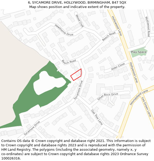 6, SYCAMORE DRIVE, HOLLYWOOD, BIRMINGHAM, B47 5QX: Location map and indicative extent of plot
