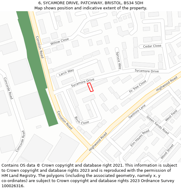 6, SYCAMORE DRIVE, PATCHWAY, BRISTOL, BS34 5DH: Location map and indicative extent of plot