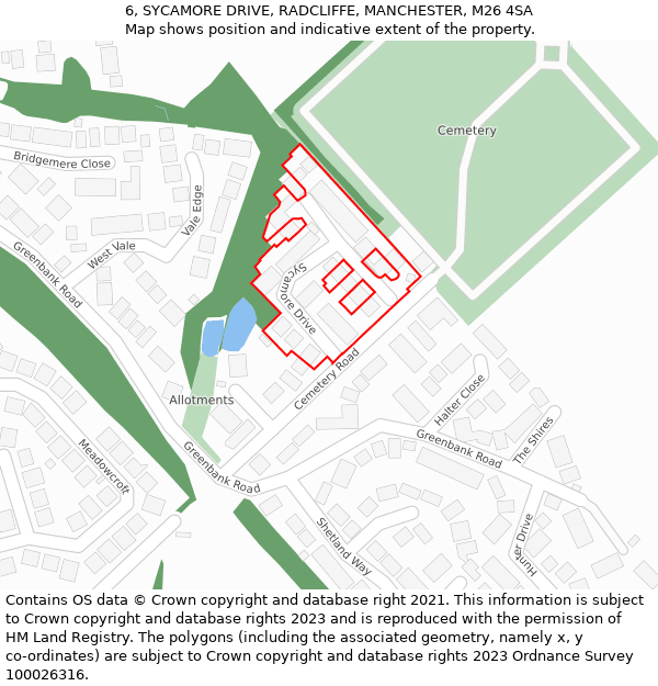 6, SYCAMORE DRIVE, RADCLIFFE, MANCHESTER, M26 4SA: Location map and indicative extent of plot
