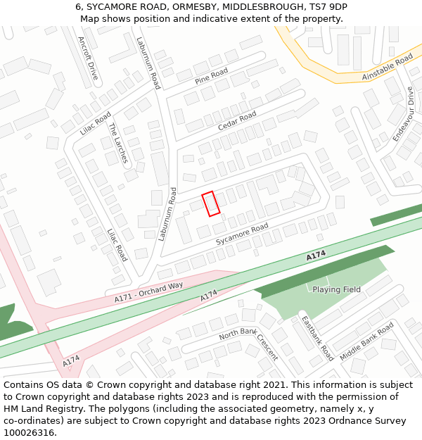 6, SYCAMORE ROAD, ORMESBY, MIDDLESBROUGH, TS7 9DP: Location map and indicative extent of plot