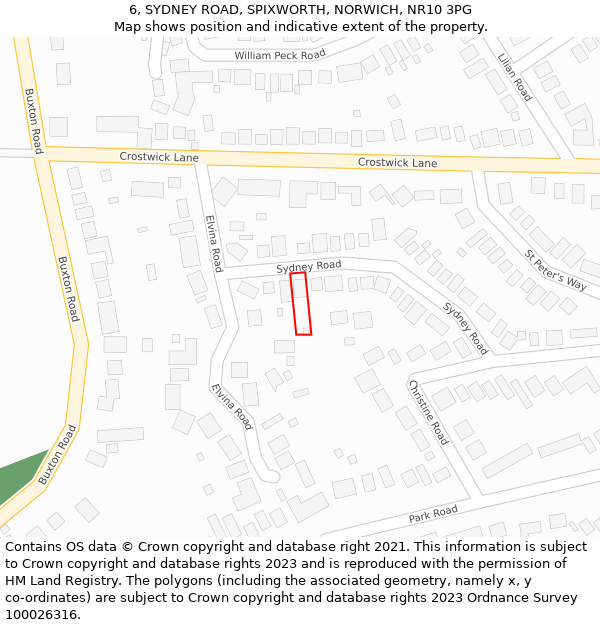 6, SYDNEY ROAD, SPIXWORTH, NORWICH, NR10 3PG: Location map and indicative extent of plot