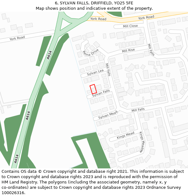6, SYLVAN FALLS, DRIFFIELD, YO25 5FE: Location map and indicative extent of plot
