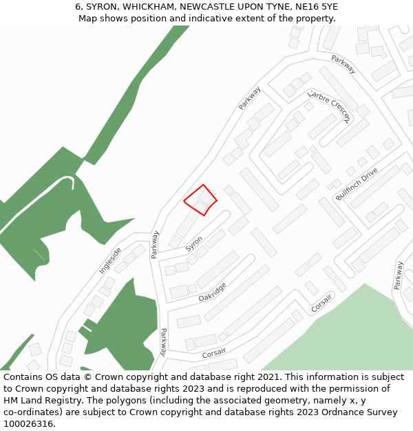 6, SYRON, WHICKHAM, NEWCASTLE UPON TYNE, NE16 5YE: Location map and indicative extent of plot