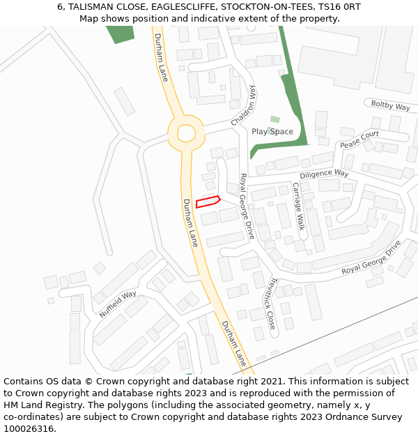 6, TALISMAN CLOSE, EAGLESCLIFFE, STOCKTON-ON-TEES, TS16 0RT: Location map and indicative extent of plot