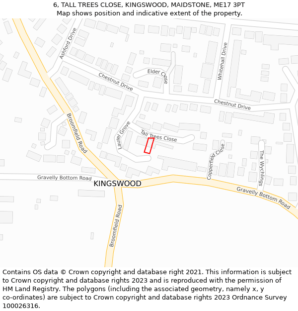 6, TALL TREES CLOSE, KINGSWOOD, MAIDSTONE, ME17 3PT: Location map and indicative extent of plot