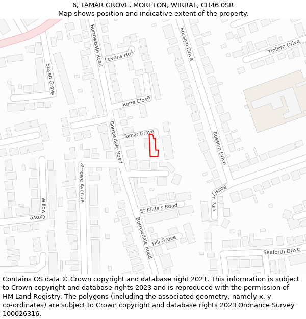 6, TAMAR GROVE, MORETON, WIRRAL, CH46 0SR: Location map and indicative extent of plot